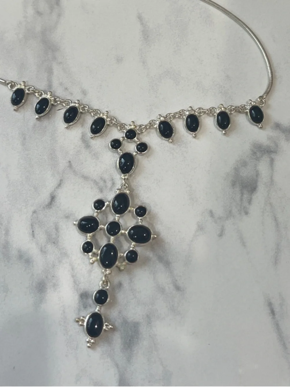 Sterling Silver Necklace with Black Onyx Gemstones  18 inches
